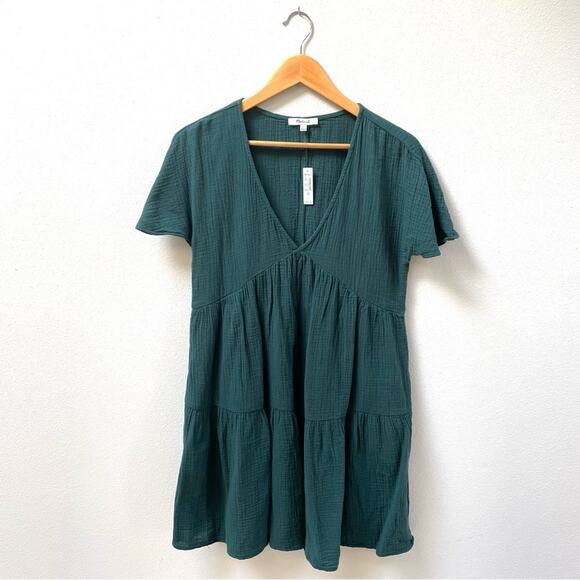 Madewell Lightspun Popover Tiered Mini Dress in Teal Gauzy Dress Women's XS $98 - Picture 4 of 9